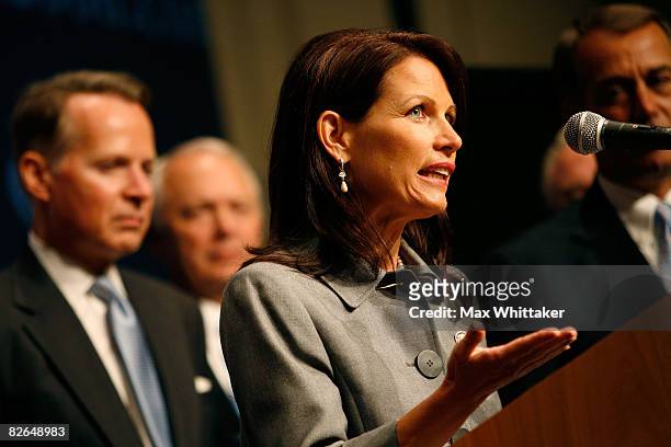 Rep. Michele Bachmann speaks during a press conference about Republican U.S presidential nominee U.S. Sen. John McCain's energy policy on day three...