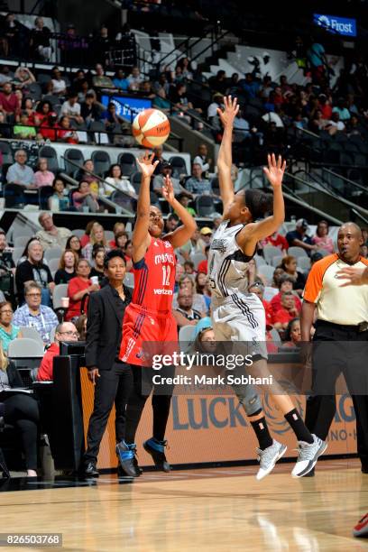 Ivory Latta of the Washington Mystics shoots the ball during the game against the San Antonio Stars during a WNBA game on August 4, 2017 at the AT&T...