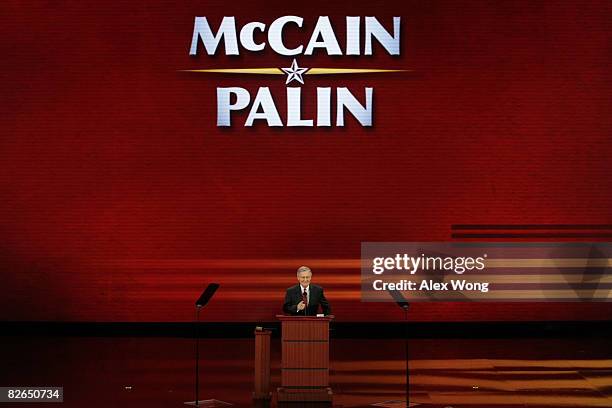 Sen. Minority Leader Mitch McConnell gavels the session to order on day three of the Republican National Convention at the Xcel Energy Center on...