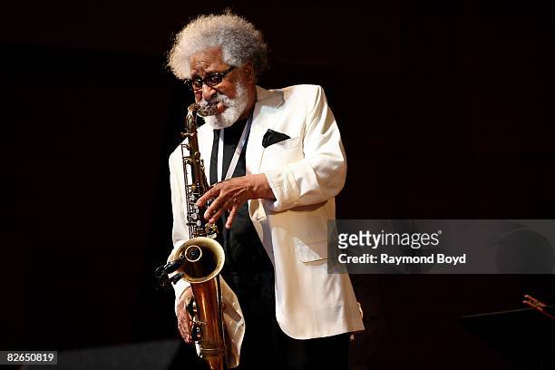 Jazz saxophonist Sonny Rollins performs during the 30th Annual Chicago Jazz Festival at Millennium Park's Pritzker Pavilion in Chicago, Illinois on...