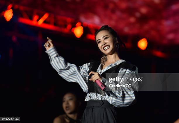 Singer Jolin Tsai performs during the 2nd Huanglongxi Country Music Festival on August 4, 2017 in Chengdu, Sichuan Province of China.