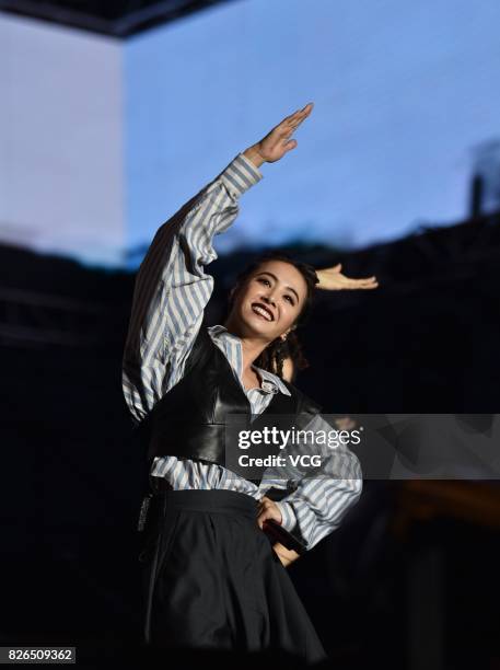 Singer Jolin Tsai performs during the 2nd Huanglongxi Country Music Festival on August 4, 2017 in Chengdu, Sichuan Province of China.