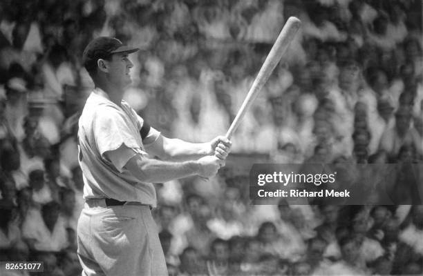 Boston Red Sox Ted Williams at bat during game vs Cleveland Indians. Cleveland, OH 7/16/1955 CREDIT: Richard Meek