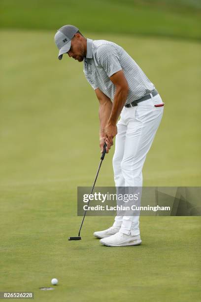 Stephen Curry putts on the sixth green during round two of the Ellie Mae Classic at TCP Stonebrae on August 4, 2017 in Hayward, California.