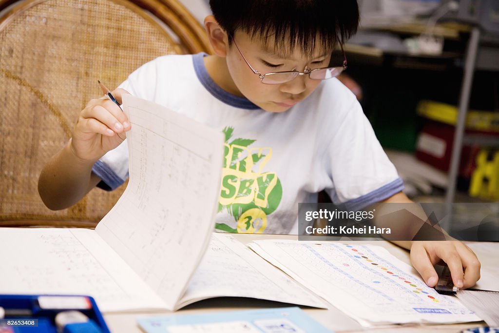 A boy doing homework