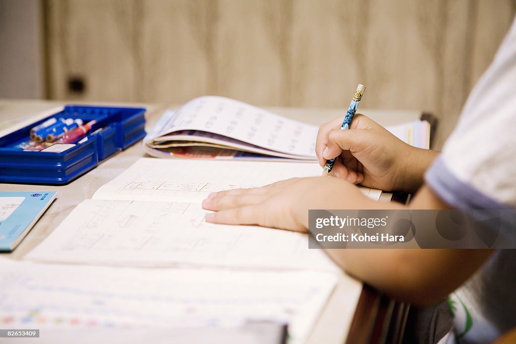 A boy doing homework