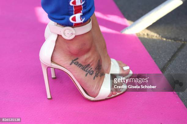 Tattoo of Vanessa Mai during the late night shopping at Designer Outlet Soltau on August 4, 2017 in Soltau, Germany.