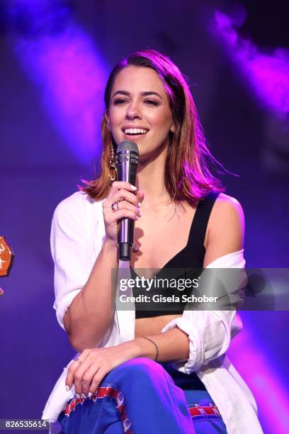 Vanessa Mai performs during the late night shopping at Designer Outlet Soltau on August 4, 2017 in Soltau, Germany.