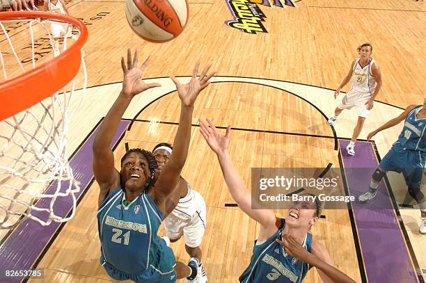 Nicky Anosike of the Minnesota Lynx rebounds against the Phoenix Mercury at U.S. Airways Center September 3, 2008 in Phoenix, Arizona. NOTE TO USER:...