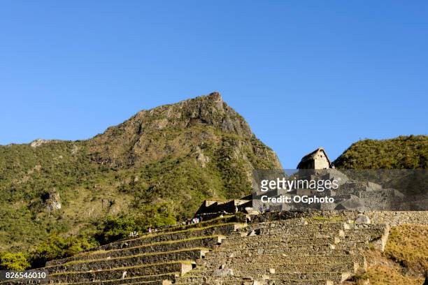 terraces and guard house at machu picchu, peru - ogphoto stock pictures, royalty-free photos & images