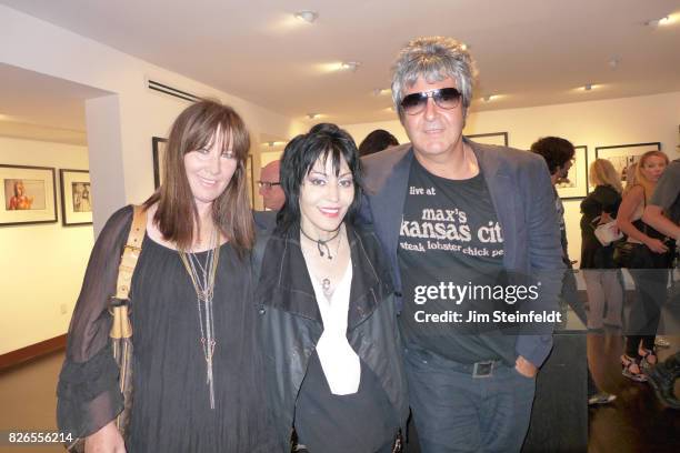Kathy Valentine, Joan Jett and Clem Burke pose for a portrait at the Chris Stein photo exhibit at the Morrison Hotel Gallery at the Sunset Marquis...
