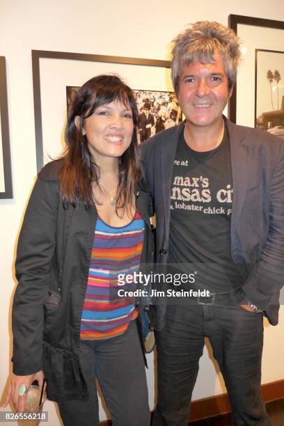 Dominique Davalos and Clem Burke pose for a portrait at the Chris Stein photo exhibit at the Morrison Hotel Gallery at the Sunset Marquis Hotel in...