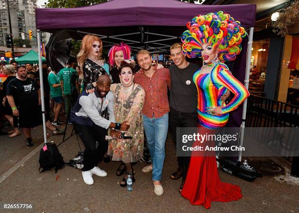 Netflix's Sense8 cast Toby Onwumere, Lana Wachowski, Max Riemelt and Brian J. Smith attend Davie Street Block Party on August 4, 2017 in Vancouver,...