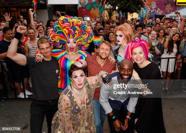 Netflix's Sense8 cast Brian J. Smith, Max Riemelt, Toby Onwumere and Lana Wachowski attend Davie Street Block Party on August 4, 2017 in Vancouver,...