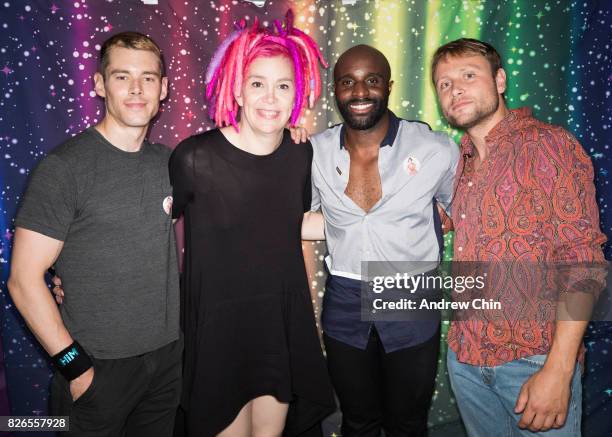 Netflix's Sense8 cast Brian J. Smith, Lana Wachowski, Toby Onwumere, Max Riemelt attend Davie Street Block Party on August 4, 2017 in Vancouver,...