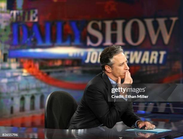 Host Jon Stewart of Comedy Central's "The Daily Show with Jon Stewart" tapes "The Daily Show with Jon Stewart: Restoring Honor & Dignity to the White...