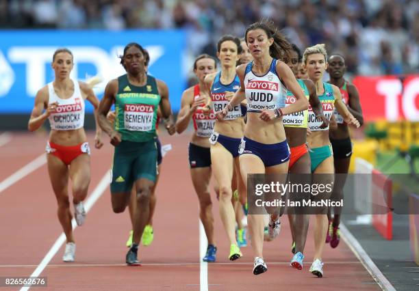 Jessica Judd of Great Britain competes in the Women's 1500m heats during day one of the 16th IAAF World Athletics Championships London 2017 at The...