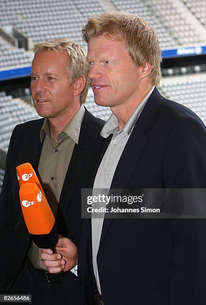 Oliver Kahn , former goalkeeper of Bayern Muenchen is presented as new ZDF television sports expert with colleague TV-host Johannes B. Kerner at the...