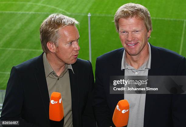 Oliver Kahn , former goalkeeper of Bayern Muenchen is presented as new ZDF television sports expert with colleague TV-host Johannes B. Kerner at the...