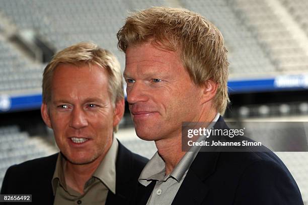 Oliver Kahn , former goalkeeper of Bayern Muenchen is presented as new ZDF television sports expert with colleague TV-host Johannes B. Kerner at the...