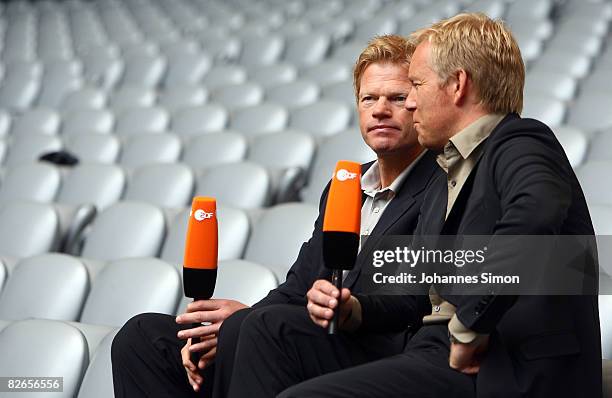 Oliver Kahn , former goalkeeper of Bayern Muenchen is presented as new ZDF television sports expert with colleague TV-host Johannes B. Kerner at the...