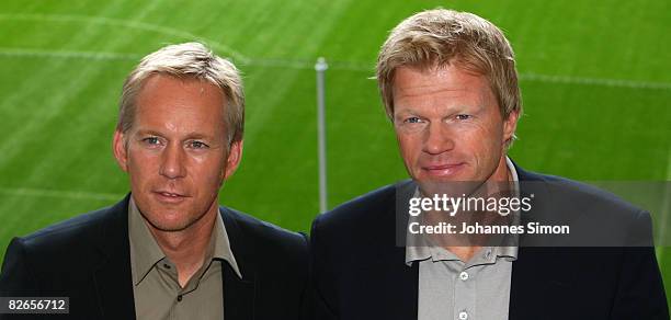 Oliver Kahn , former goalkeeper of Bayern Muenchen is presented as new ZDF television sports expert with colleague TV-host Johannes B. Kerner at the...