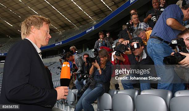 Oliver Kahn , former goalkeeper of Bayern Muenchen is presented as new ZDF television sports expert at the Allianz Arena on September 4, 2008 in...