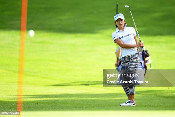 Narumi Yamada of Japan chips onto the 18th green during the second round of the meiji Cup 2017 at the Sapporo Kokusai Country Club Shimamatsu Course...