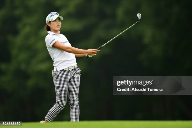 Narumi Yamada of Japan hits her second shot on the 15th hole during the second round of the meiji Cup 2017 at the Sapporo Kokusai Country Club...