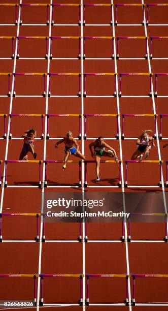 London , United Kingdom - 5 August 2017; Athletes competes in the 100m hurdle heats of the Women's Heptathlon event during day two of the 16th IAAF...