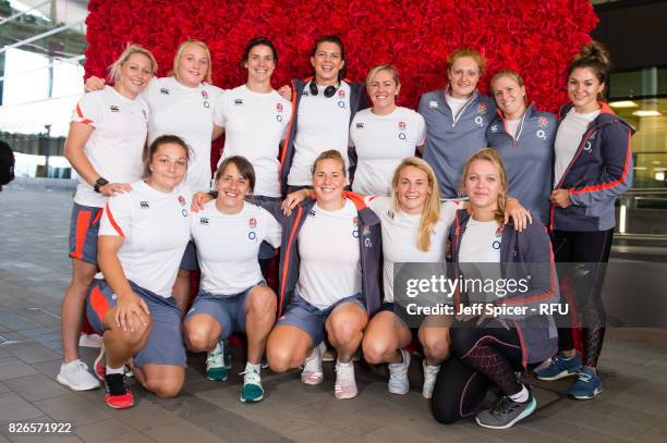 The England Womens' Rugby team depart for the Rugby World Cup at Heathrow Airport on August 5, 2017 in London, England.