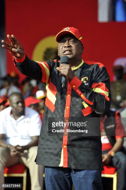 Uhuru Kenyatta, Kenya's president, speaks during a presidential election rally for the Jubilee Party in Nairobi, Kenya, on Friday, Aug. 4, 2017. The...