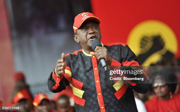 Uhuru Kenyatta, Kenya's president, speaks during a presidential election rally for the Jubilee Party in Nairobi, Kenya, on Friday, Aug. 4, 2017. The...