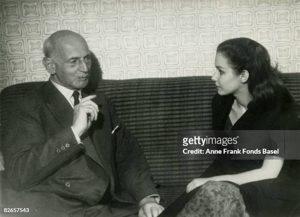 Otto Frank , father of Anne Frank, with actress Susan Strasberg , circa 1955. Strasberg played Anne in a Broadway stage version of 'The Diary of Anne...