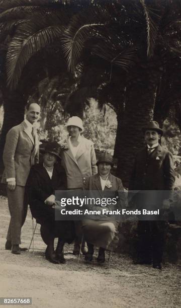 Otto and Edith Frank, parents of Anne Frank, during their honeymoon in San Remo, Italy, May 1925. Also in the photo are Edith's parents, Rosa and...