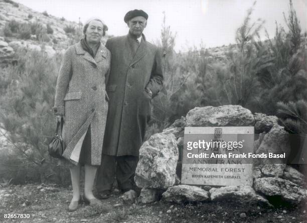 Otto Frank , father of Anne Frank, with his second wife Fritzi at the Anne Frank Memorial Forest in Israel, circa 1965.