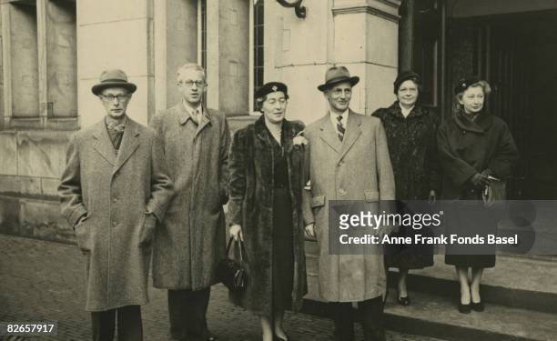 Otto Frank , father of Anne Frank, with his second wife Fritzi on their wedding day in Amsterdam, 10th November 1953. From left to right, Johannes...