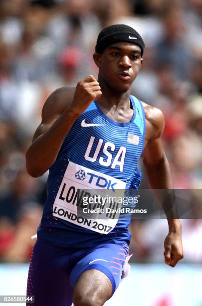 Wilbert London III of the United States competes in the Men's 400 metres heats during day two of the 16th IAAF World Athletics Championships London...