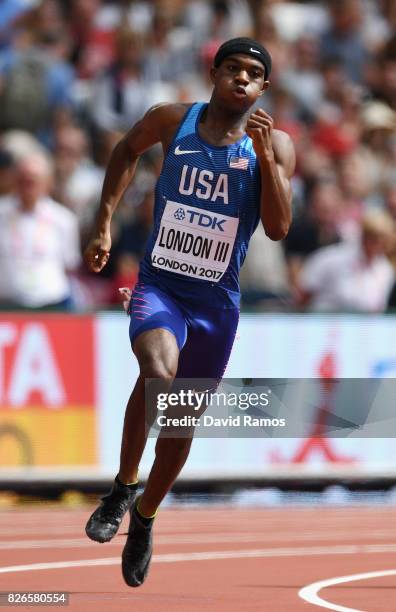 Wilbert London III of the United States competes in the Men's 400 metres heats during day two of the 16th IAAF World Athletics Championships London...