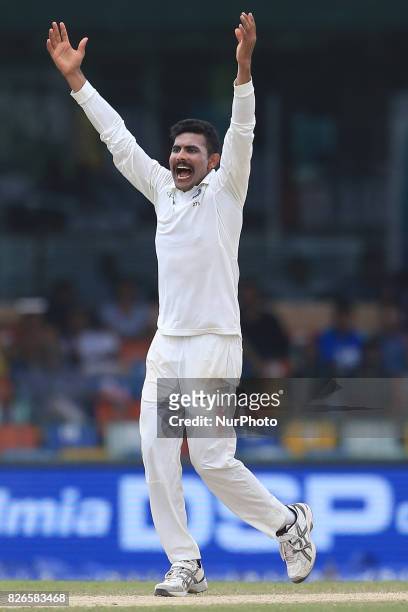 Indian cricketers Ravindra Jadeja appeals unsuccessfully during the 3rd Day's play in the 2nd Test match between Sri Lanka and India at the SSC...