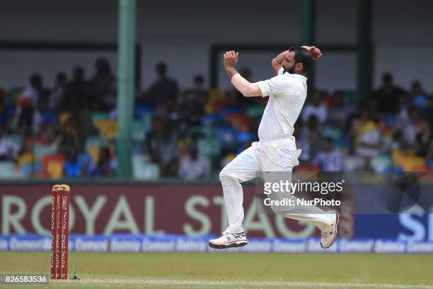 Indian bowler Mohammed Shami delivers a ball during the 3rd Day's play in the 2nd Test match between Sri Lanka and India at the SSC international...