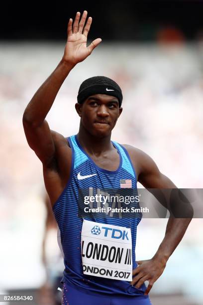 Wilbert London III of the United States competes in the Men's 400 metres heats during day two of the 16th IAAF World Athletics Championships London...