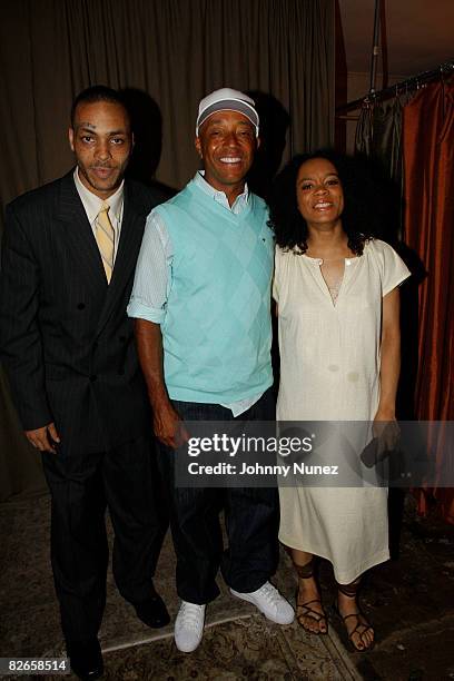 Jamel Simmons, Russell Simmons and Shon Simmons attend the Lolli by Reincarnation Fashion Cocktail Presentation at 85 Stanton on September 3, 2008 in...