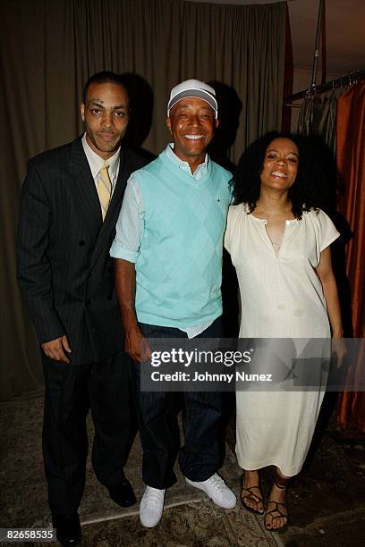 Jamel Simmons, Russell Simmons and Shon Simmons attend the Lolli by Reincarnation Fashion Cocktail Presentation at 85 Stanton on September 3, 2008 in...