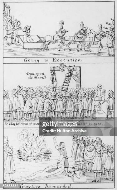 The execution of the Regicides of King Charles I, following the restoration of the monarchy, 19th October 1660. Parliamentary soldiers Francis Hacker...
