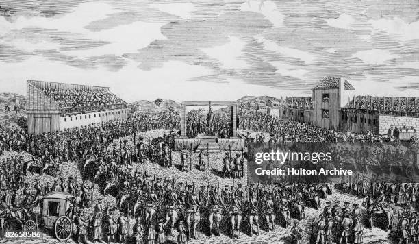 Crowds gather to watch the execution of Laurence Shirley, the 4th Earl Ferrers , at Tyburn, 5th May 1760. He had been convicted of the murder of his...