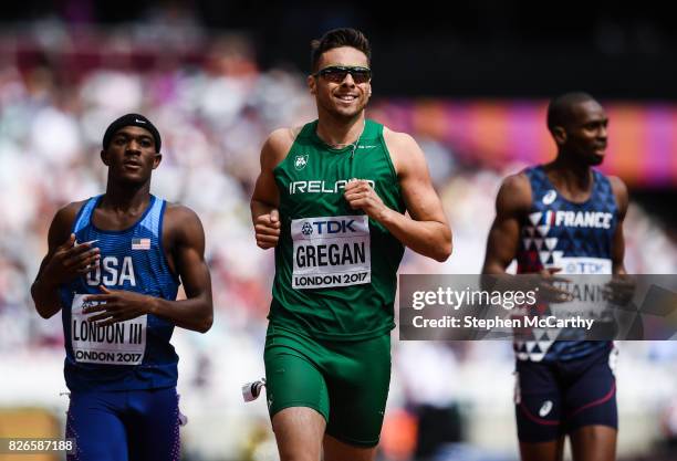 London , United Kingdom - 5 August 2017; Brian Gregan of Ireland reacts after finishing third in his round 1 race of the Men's 400m event during day...