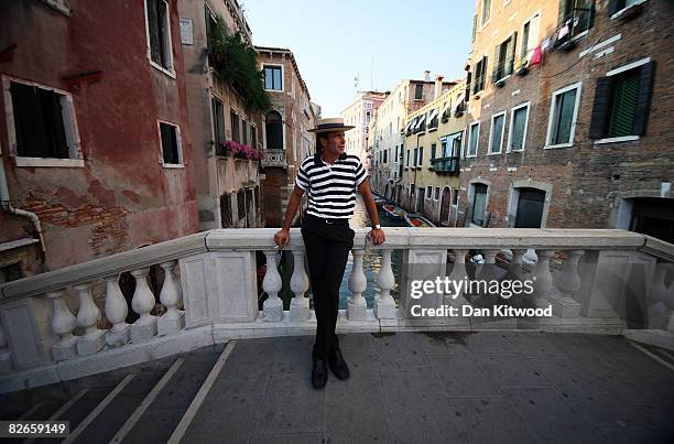 Portrait of a gondolier in the streets of Venice during the 65th Venice Film Festival on September 2, 2008 in Venice, Italy.