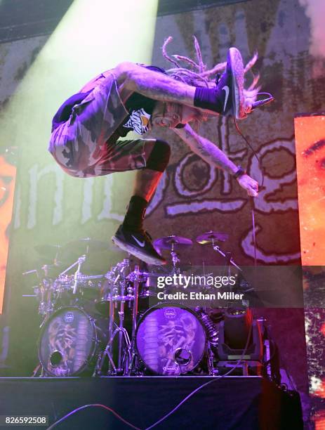 Singer Randy Blythe of Lamb of God performs at The Joint inside the Hard Rock Hotel & Casino on August 4, 2017 in Las Vegas, Nevada.