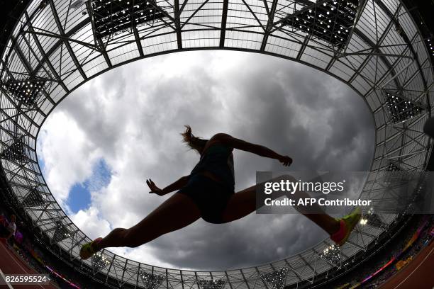 Brazil's Tania Da Silva competes in the qualifying round of the women's triple jump athletics event at the 2017 IAAF World Championships at the...